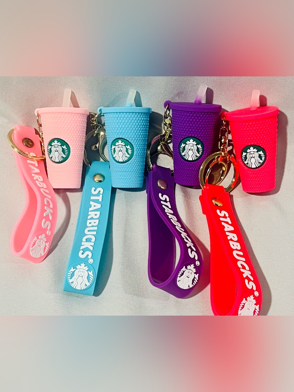 4 Pack Starbucks Silicone Cup Keychain Strap Set - Pink, Blue, Purple, Dark Pink